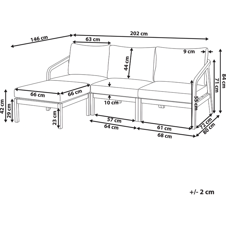 Gartensofa Set 3-Sitzer RIVELLO mit Ottomane Akazienholz Hellbraun – Bild 2