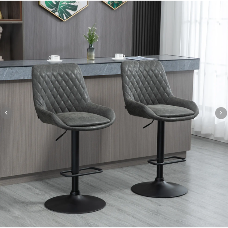 2er-Set Barhocker höhenverstellbar mit Rückenlehne, Küchenhocker Kunstleder Dunkelgrau für Bar und Küche |.de--Dunkelgrau--51x59x117cm--YOUDENOVA – Bild 2