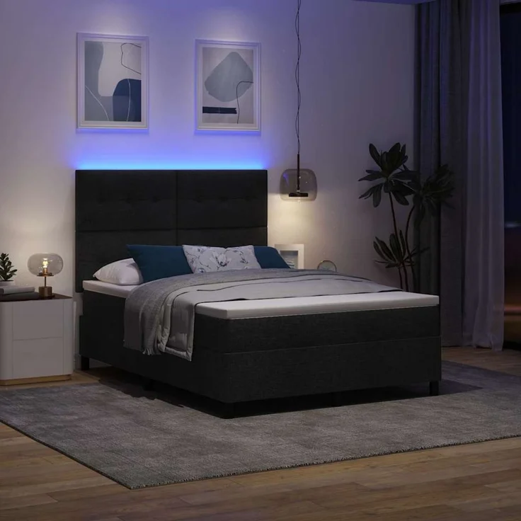 vidaXL Boxspringbett mit LED-Lichtleisten Schwarz 140 x 200 cm Stoff 3342874 – Bild 5