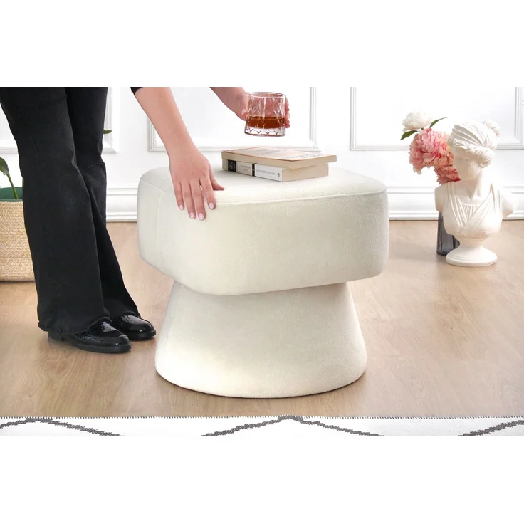 Hanah Home 'Mullin - Cream' Pouffe, Creme, 45 x 42 x 45 cm – Bild 3