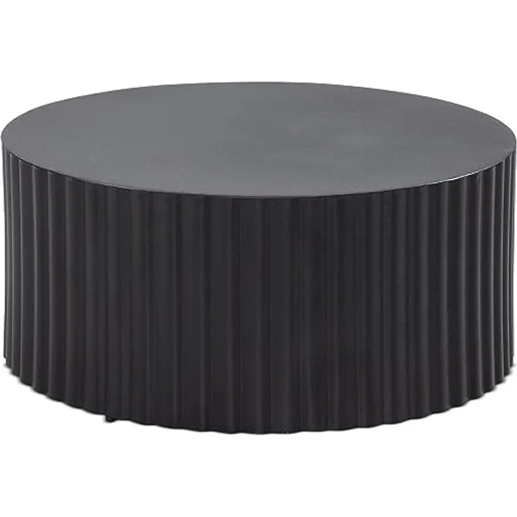 FINEBUY Couchtisch FB92224 (67x67x31 cm, Sofatisch Rund Schwarz, Wellenmuster), Wohnzimmertisch Kaffeetisch Eisen Modern