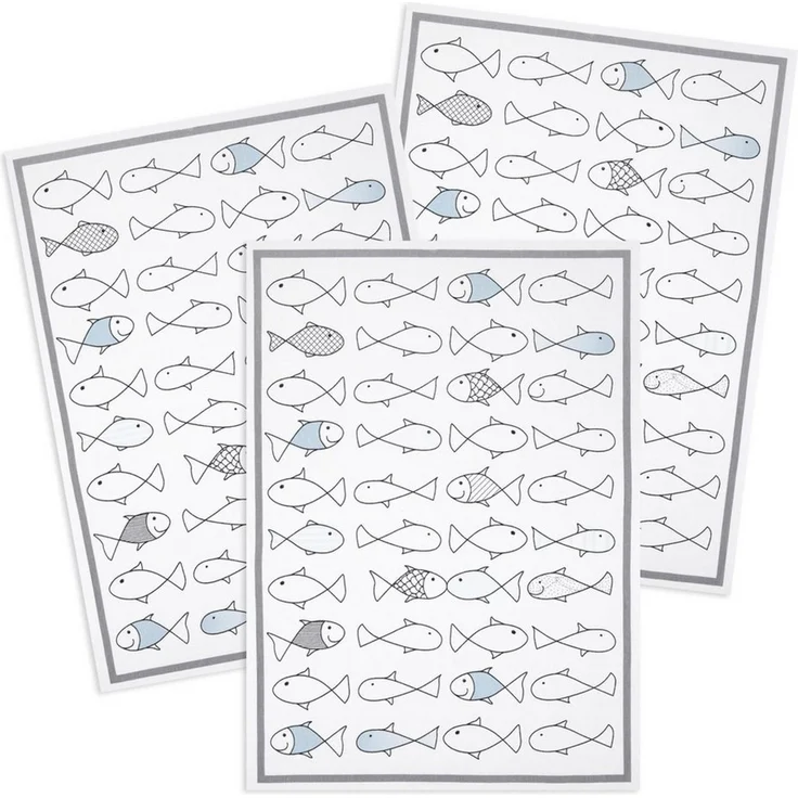 Kracht Geschirrtuch Kiss Fish, (Set, 3-tlg, 3-teilig), 3er Pack Geschirrtücher (3 Stück), ca. 50 x 70 cm, Halbleinen bedruckt – Bild 1