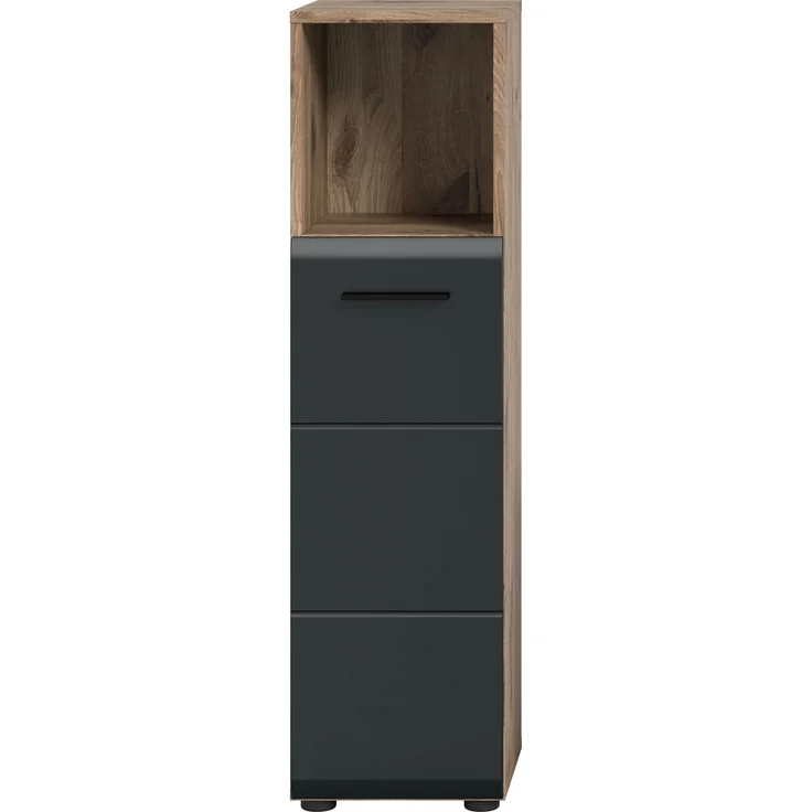Standschrank hoch (B/H/T: 30x110x30 cm) in schwarz matt und Nox Oak Nachbildung – Bild 2