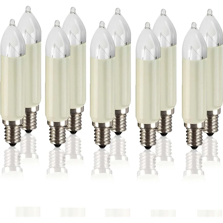 hellum Ersatz-Kerzen für Weihnachtsbaum Kerzen Lichterketten innen und außen, 10 Stück 16V 7W Schaftkerze für Kerzen Lichterketten mit 15 Brennstellen, ø20mm E14/ 16V/ 7W/ 47Lumen 905014
