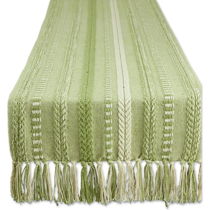 DII Farmhouse Braided Stripe Tischläufer-Kollektion, Baumwolle, antik-grün, 15x108