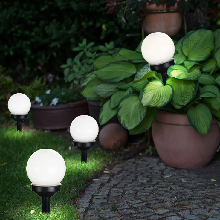 3er Set LED Solarkugel weiß, Erdspieß, DxH 10x38 cm – Bild 5