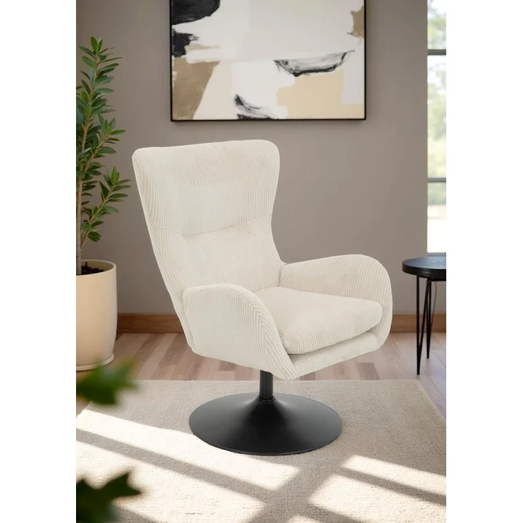 Hela Tische, Lounge-Sessel, Ohrensessel Samos, Bezug Cordstoff Beige, hoher Rücken, Trompetengestell 360° drehbar, 70 x 81 x 96 cm – Bild 2