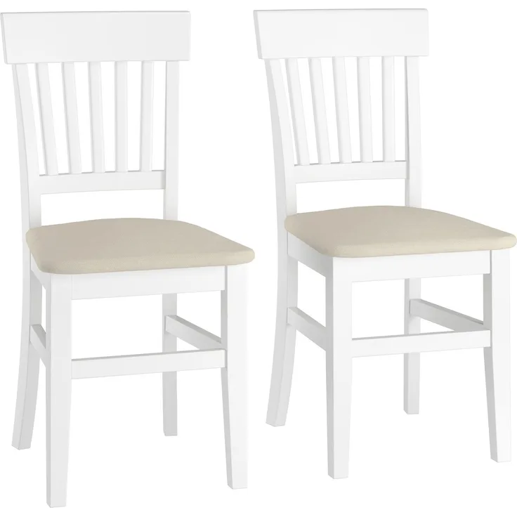 Weißer Holzstuhl mit Sitzpolster in Taupe V-90.71-27W-P03Doppelpack