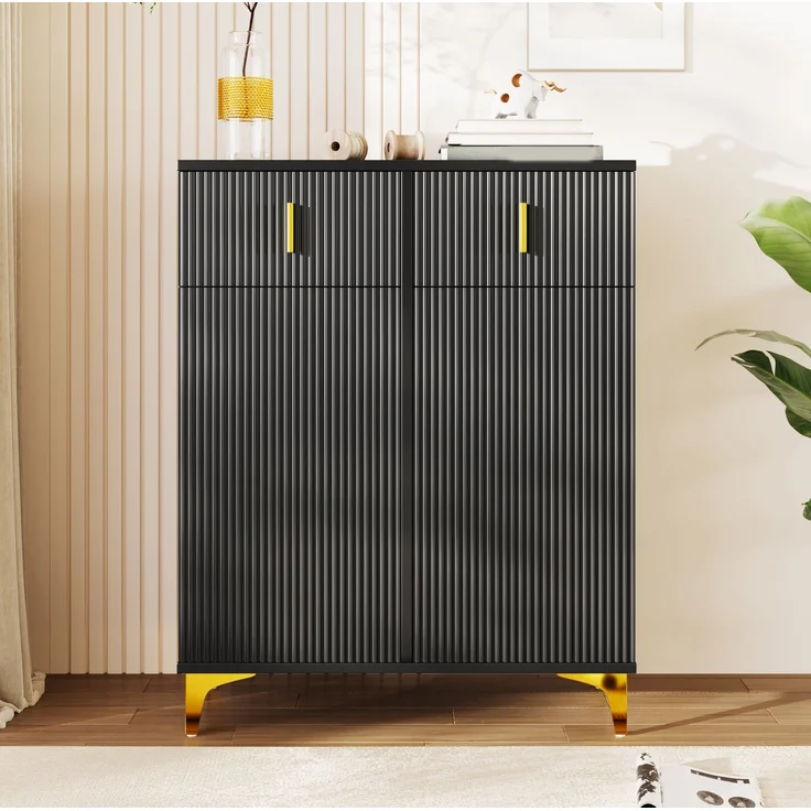 DESVIAE Sideboard mit 2 Schubladen und verstellbaren Einlegeböden, 83x101x35 cm, Spanplatte, Schwarz – Bild 3