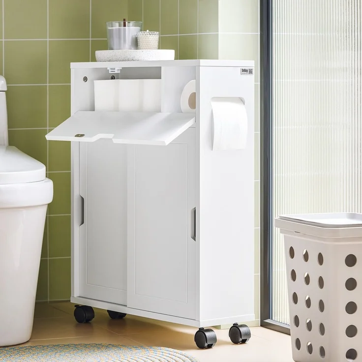 SoBuy BZR31-W Toilettenschrank mit Toilettenpapierhalter, MDF, Lackiert, Weiß, 52 x 68 x 68 cm – Bild 9