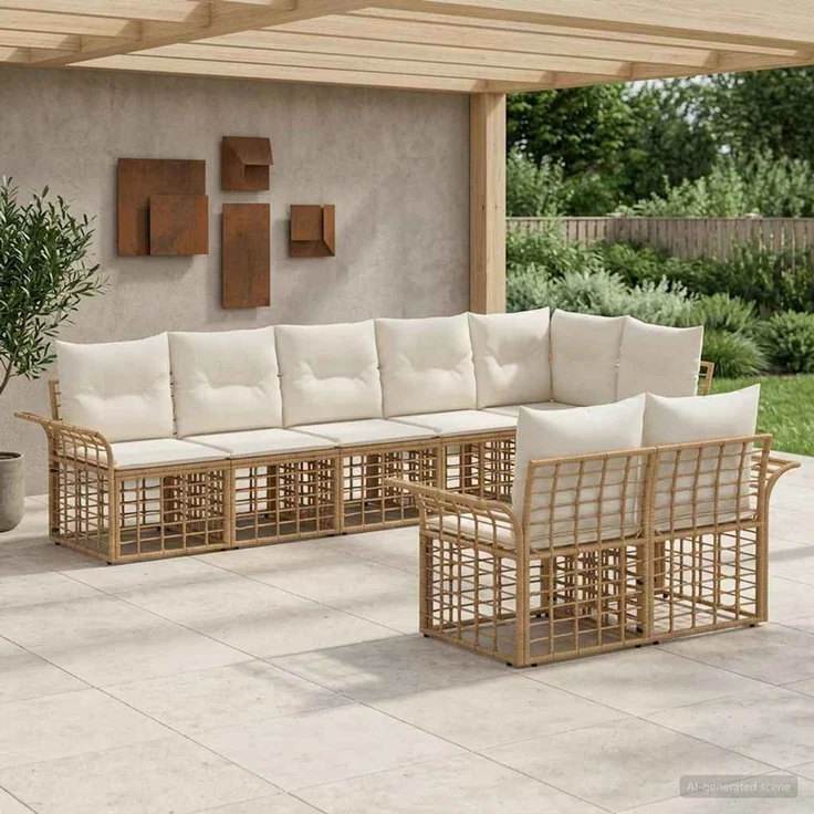 vidaXL Outdoor-Sofagarnitur 8 pcs Natürlich und Cremweiß Poly-Rattan 3437730 – Bild 1