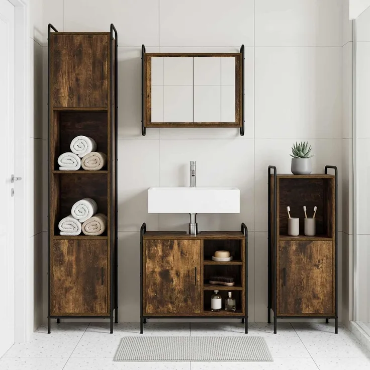 vidaXL Badezimmerschrank-Set 2 stk. Räuchereiche 65,5 x 34 x 61 cm 3444485