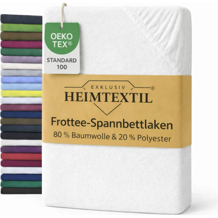 EXKLUSIV HEIMTEXTIL Frottee Spannbettlaken 90 - 100 x 200 cm Naturweiss 80% Baumwolle 20% Polyester Öko - Tex Zertifiziert Bed-Sheet Bettlaken Spannbetttuch Topper Leinentuch – Bild 1