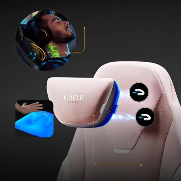 Diablo Ergonomischer Gaming Stuhl Stoff X.Eye Prime Pc Stuhl mit Magnet-Kopfstütze Gaming Sessel Kühlfunktion Gaming Stuhl Ergonomisch Strapazierfähiger Stoff Gaming Chair 140 kg Akira Pink – Bild 6