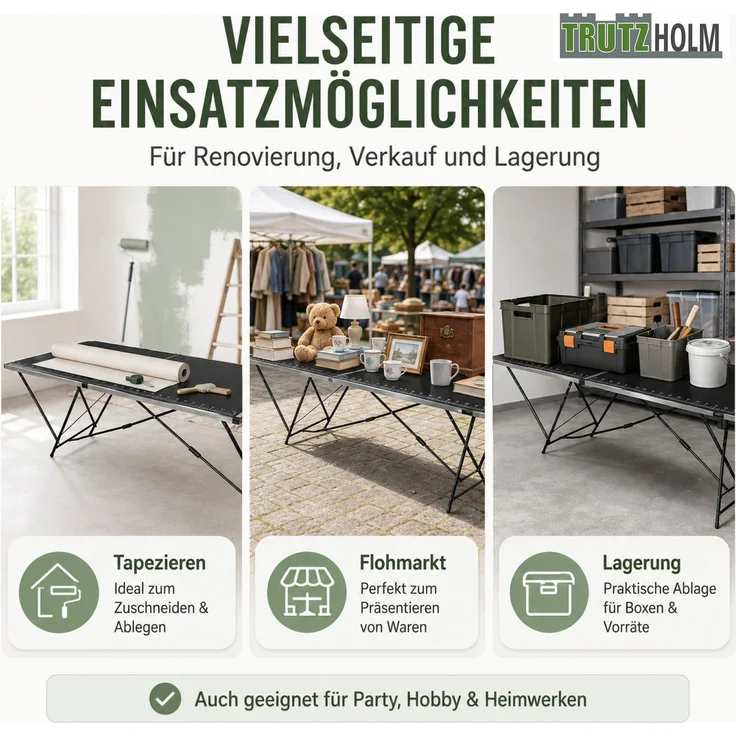 Tapeziertisch Alu Flohmarkttisch 300x60 cm Klapptisch klappbar mit Messskala – Bild 4