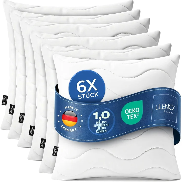 LILENO HOME Allergiker Kopfkissen 80x80 (6er Set) – 95°C waschbar, Oeko-Tex & Made in DE – Kissen 80x80 anpassbar für himmlischen Schlaf – Haut schmeichelndes & geruchsfreies Pillow – Bild 1
