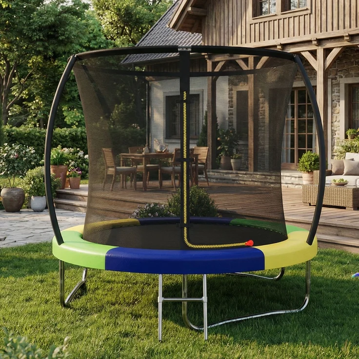Devoko Gartentrampolin mit Sicherheitsnetz, Leiter, Randabdeckung, Stahlrahmen, Grün, Ø 290 cm – Bild 2