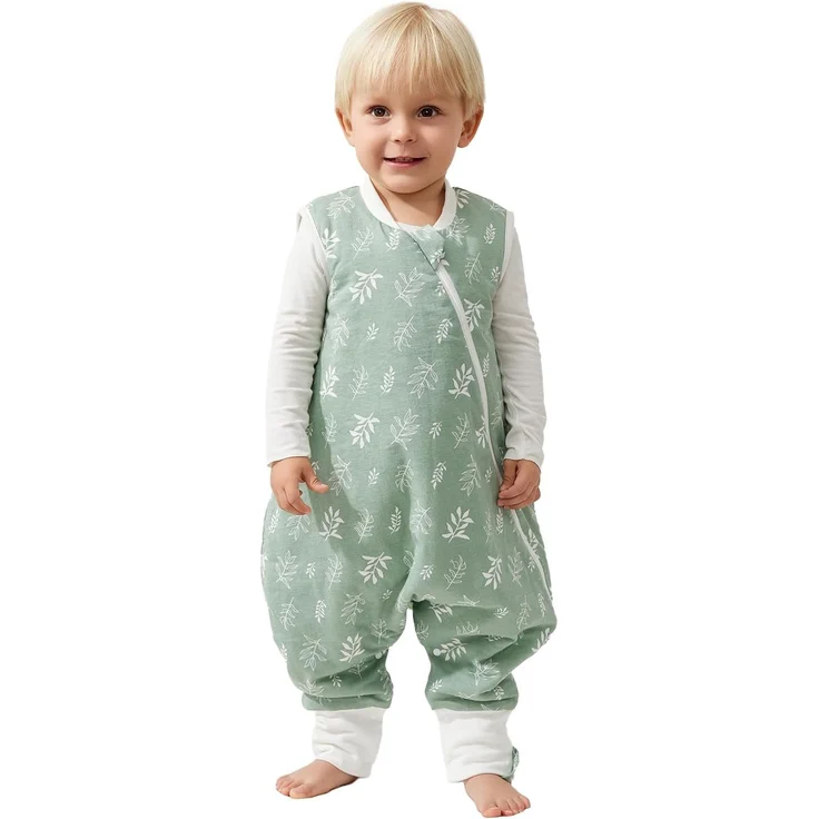 Duomiaomiao Baby Schlafsack, 1x Ganzjahresschlafsack, 1.5tog Grünes Blatt, 95cm / Baby Körpergröße 100-110cm, 100% Baumwolle – Bild 1