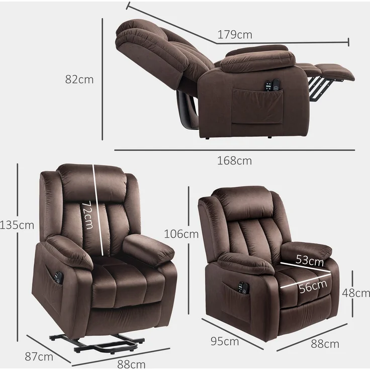 MELAYR, Aufstehsessel mit Massagefunktion und Lendenheizung, 95 x 88 x 106 cm, Braun – Bild 5