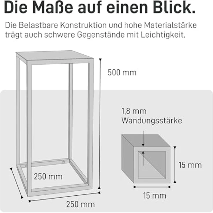 Natural Goods Berlin Blumenständer RECHTECK (1 St), Blumenhocker, Blumensäule, Beistelltisch, wetterfest, Schwarz, 50cm – Bild 8