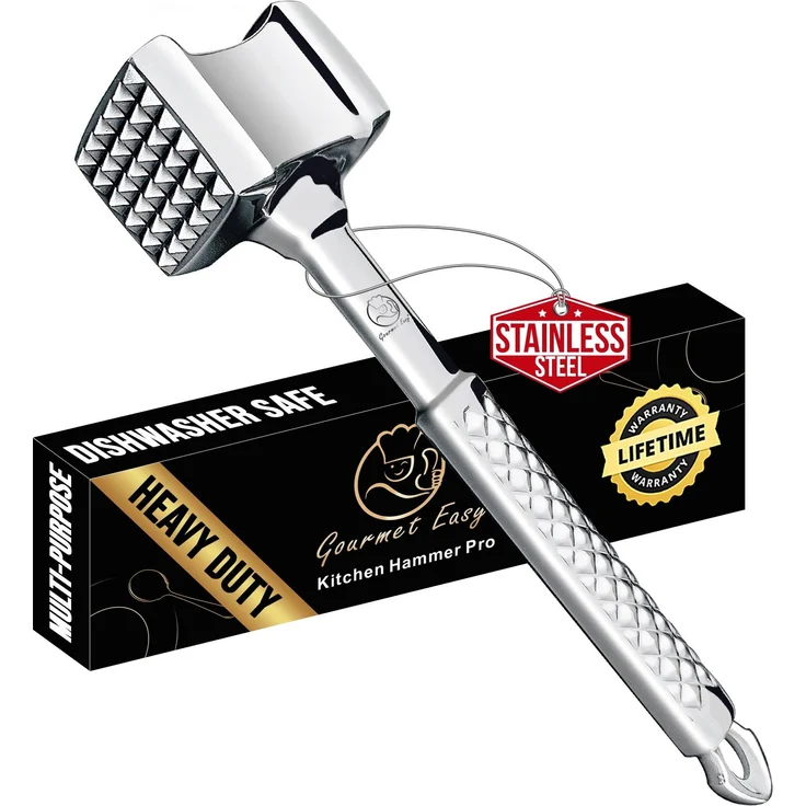 Fleischklopfer Original, Fleischhammer Hammer Original, Edelstahl, schweres Modell mit sicherem Griff – Bild 1