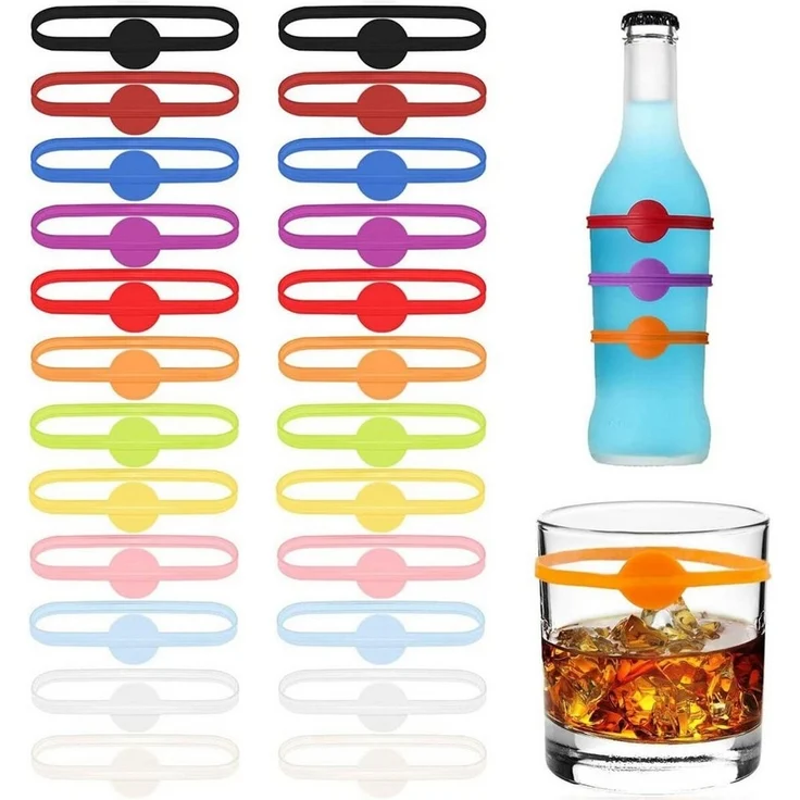FELIXLEO Küchenorganizer-Set Glasmarkierer Silikon Wiederverwendbar Bunt Weinglas Marker, (24-tlg) – Bild 5