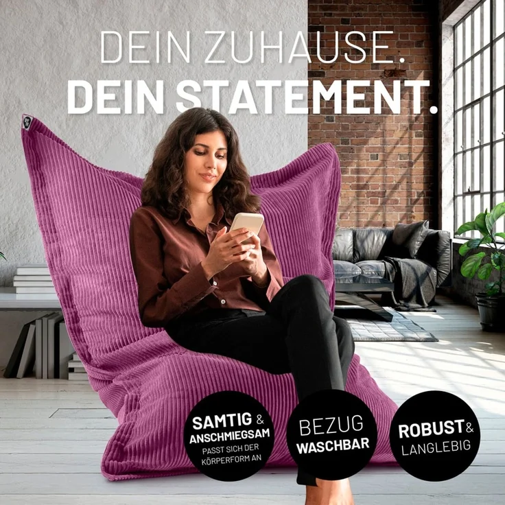 Lumaland Sitzsack Classic XXL Cord | Riesen Sitzsack XXL mit Softer Rippenstruktur – ideal zu Cord Sofa & Sessel Indoor Bean Bag für Wohnzimmer, Schlafzimmer & Co. - 380 L, 140x180 cm – Bild 3