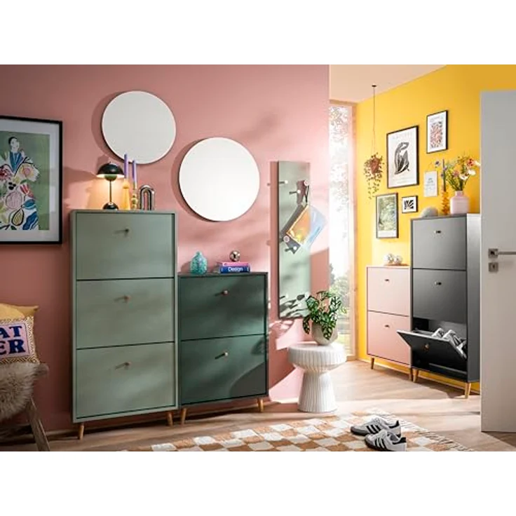 MID.YOU Schuhkipper, Waldgrün, Holz aus Eiche und Esche, massiv, 59.8x131x19.55 cm, stehend, Garderobe – Bild 2