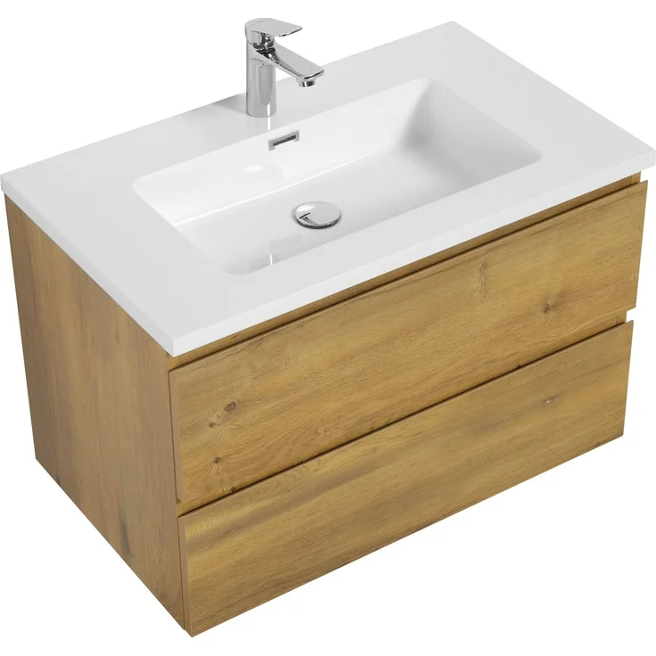 Badplaats Badmöbel Set mit Waschbecken und Unterschrank Angela 80 x 48 cm Eiche - Waschbeckenunterschrank mit Soft-Close und Waschbecken, Vorgemontiert – Bild 5