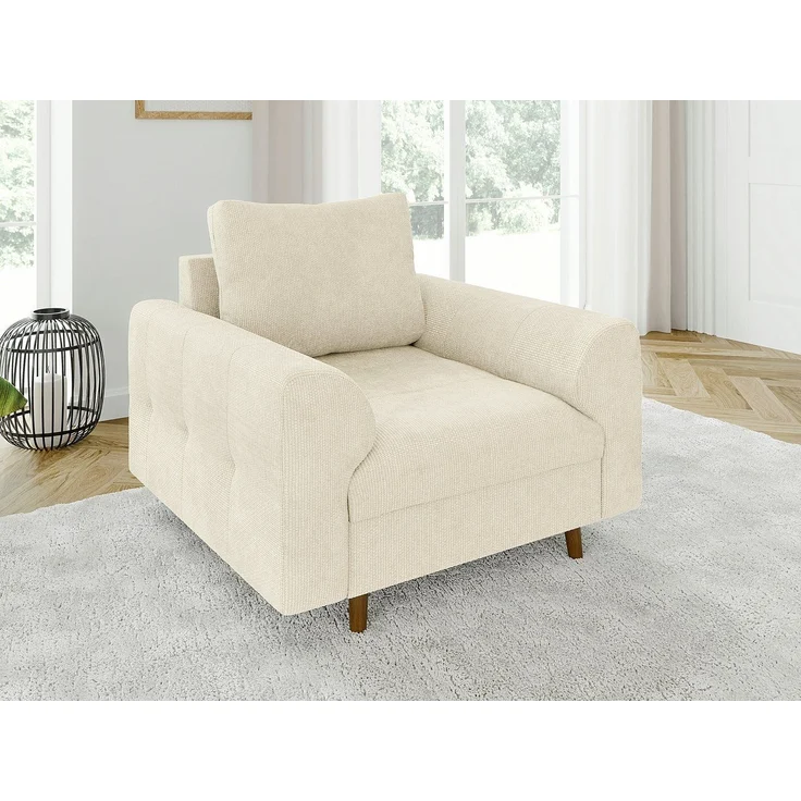 S-Style Möbel Polstergarnitur 3+1 Kristian mit Holzfüßen im skandinavischen Stil aus Chenille-Stoff, (1x 3-Sitzer-Sofa, 1x Sessel), mit Wellenfederung – Bild 3