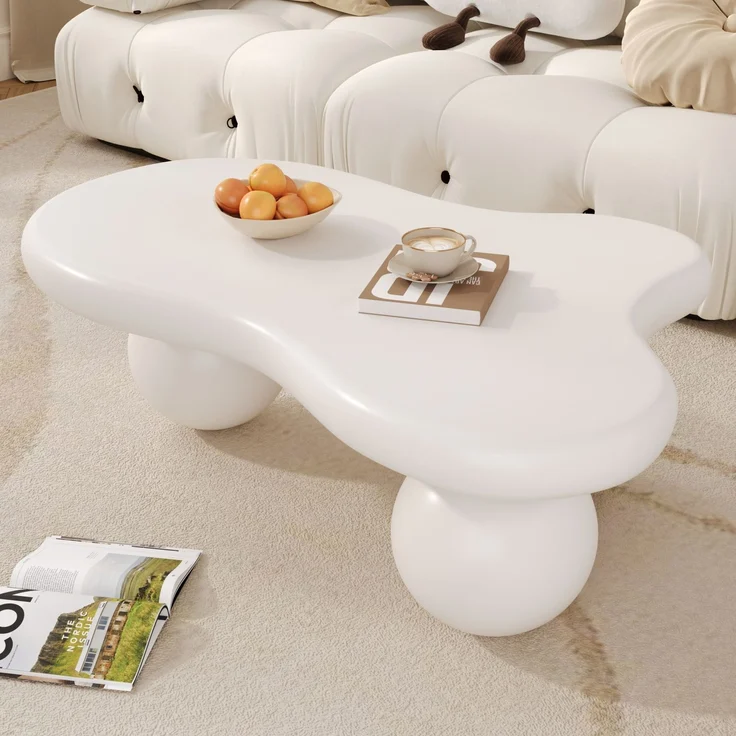 Couchtisch 95x62,5x32 cm, wolkenförmiger Tisch mit abgerundeten Beinen, weiß – Bild 7