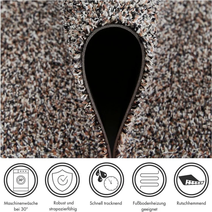 andiamo Fußmatte Samson – waschbare Fussmatte innen – rutschfeste und saugfähige Schmutzfangmatte aus Baumwolle – pflegeleichte Türmatte 60x100 cm cm, Granit – Bild 3