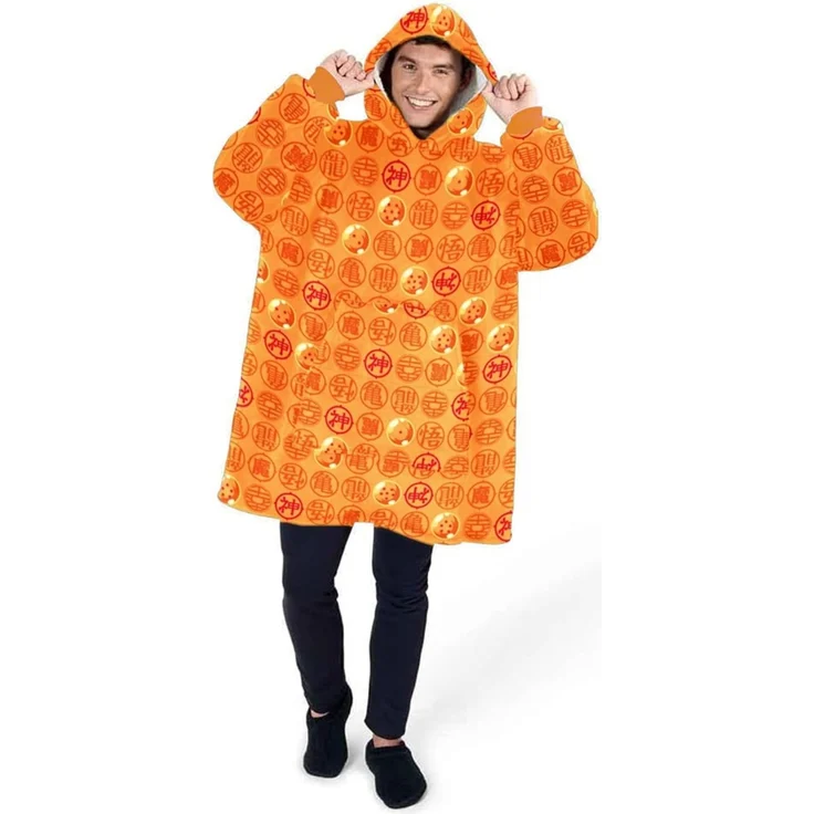 Dragon Ball Hoodie Blanket Groß 110 × 95 cm Kuscheldecke mit Ärmeln und Kapuze Oversize – Bild 2