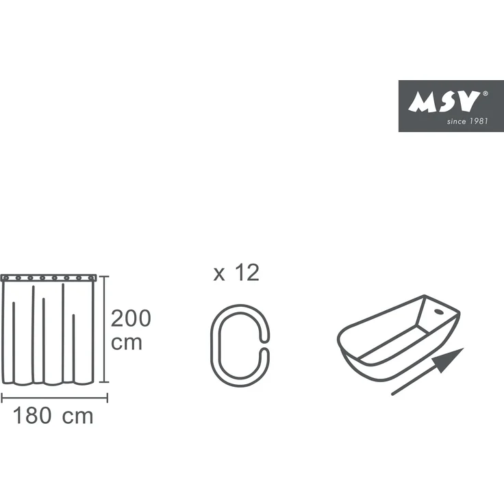 Cotexsa by MSV Premium Anti-Schimmel Textil Duschvorhang - Anti-Bakteriell, waschbar, 100% wasserdicht, mit 12 Duschvorhangringen - Polyester, „Bath “ Weiß 180x200cm – Made in Spain – Bild 2