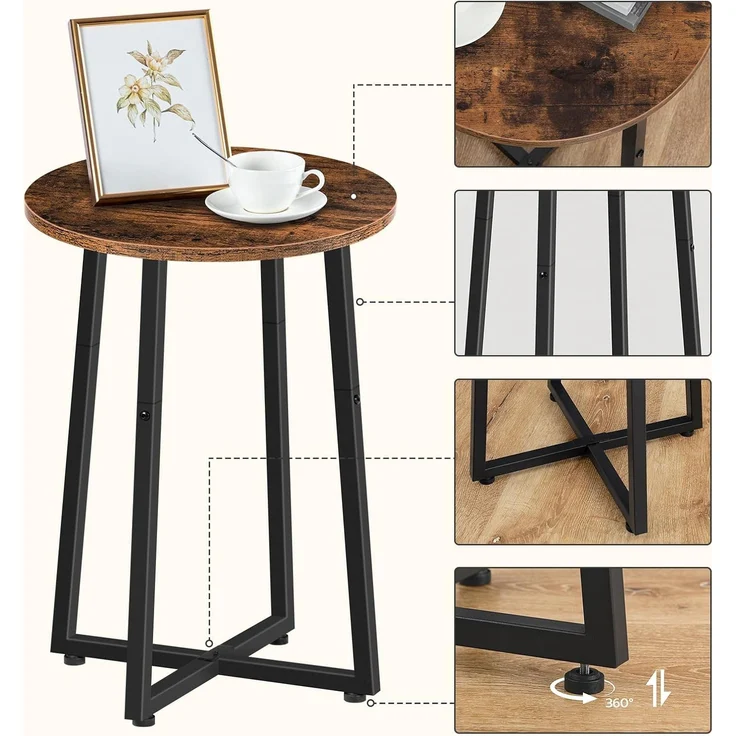 HOOBRO Beistelltisch Rund, Couchtisch mit Stabilem X-Förmigem Metallrahmen, 40 cm Nachttisch Kleiner Tisch für Wohnzimmer, Schlafzimmer, Vintagebraun und Schwarz EBF95BZ01 – Bild 6
