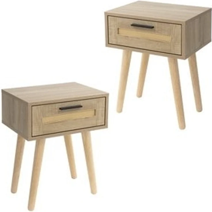 ML-DESIGN Nachttisch 2er Set Nachtkommode Nachtschrank Nachtkonsole für Schlafzimmer (2-St), Beistelltisch Rattan mit 1x Schublade, laminierte Spannplatte Eiche – Bild 6