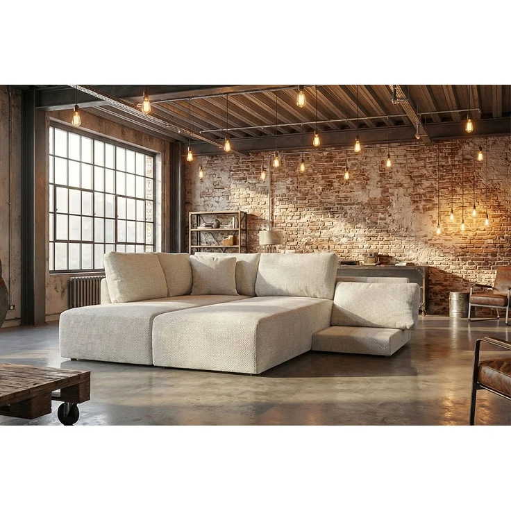 KAWOLA Schlafsofa SADIRA Ecksofa Stoff cremeweiß Recamiere links 89 x 209 x 288 cm – Bild 4