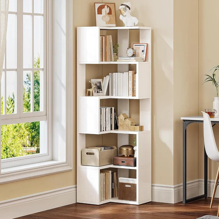 YITAHOME Bücherregal weiß, 6 Etagen Eckregal, L-förmiges Regal, deko Wohnzimmer Schlafzimmer Arbeitszimmer, Regaleinheit, 23.3''L x 15.2''W x 62.8 ''H – Bild 1