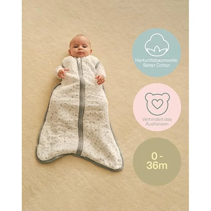 molis&co - Baby Schlafsack ärmellos - Ideal für Frühling und Herbst - Babyschlafsack 1 tog ohne Ärmel - Leicht gepolstert - Babyschlafsack Neugeborene - Premium-Musselin - Baumblättern (95 cm) – Bild 6