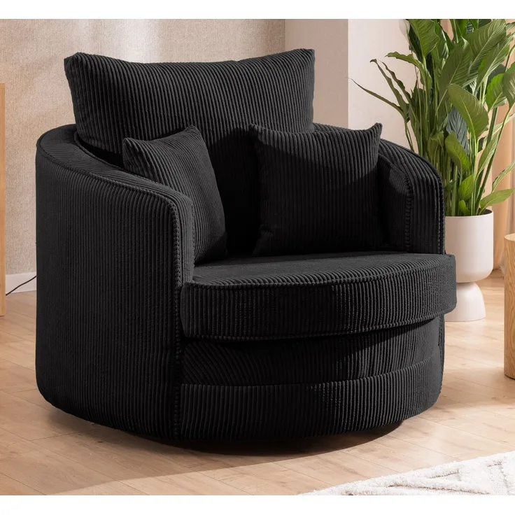 S-Style Möbel Drehsessel Ted Love Seat XXL 360 Grad drehbar aus Cord-Stoff, mit Wellenfederung