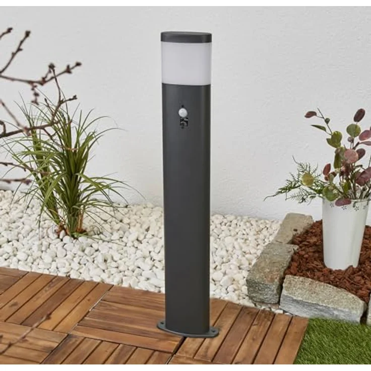 Lindby LED Wegeleuchte Marius, 80 cm, mit Bewegungsmelder, spritzwassergeschützt IP44, 8,1W, warmweiß 3000K, dunkelgrau – Bild 3