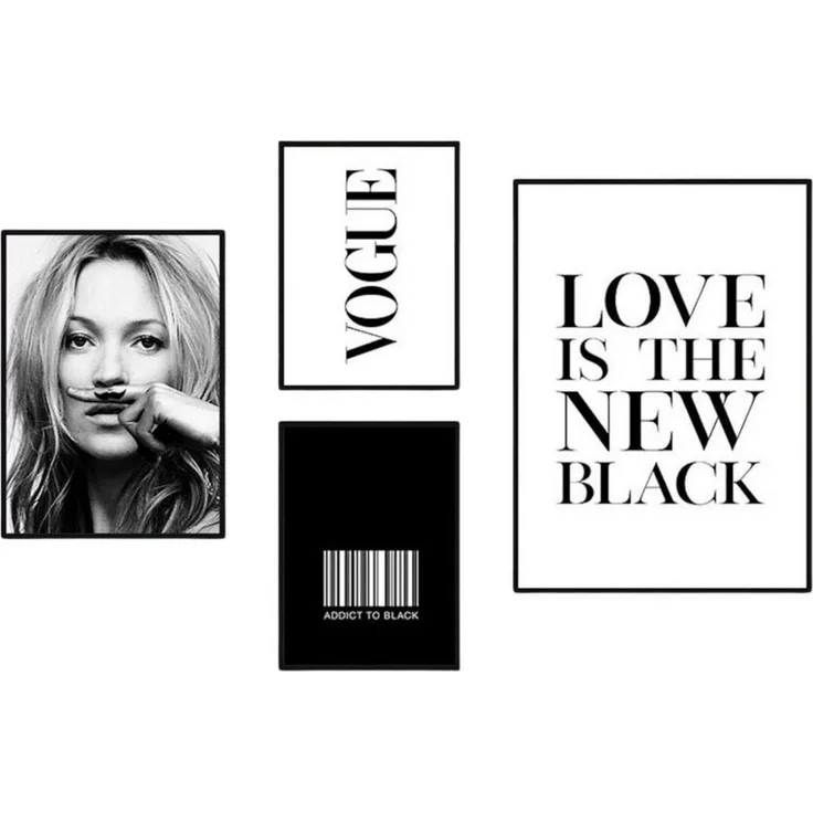 JUSTGOODMOOD Poster Schwarz Weiß Kate Moss Vogue Vintage Wohnkultur Wohnzimmer Wandbilder, A (1 St)