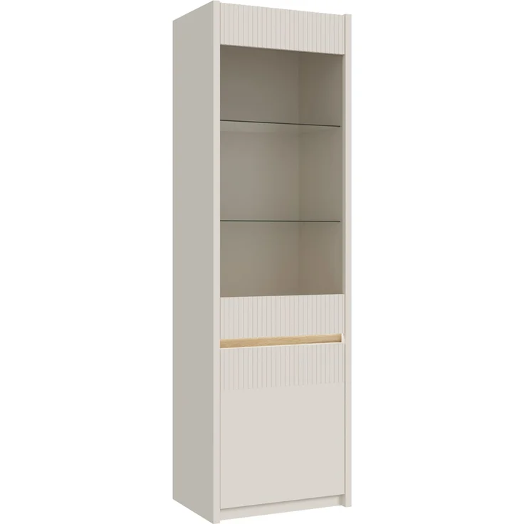 Forte OAK SQUERE Vitrine 60, elegante Wohnzimmervitrine mit 2 Türen, Glasfront und Beleuchtung, Holzwerkstoff, Mauvella Eiche Holzdekor/Sand, 60,6 cm breit x 197,9 cm hoch x 41,5 cm tief – Bild 3