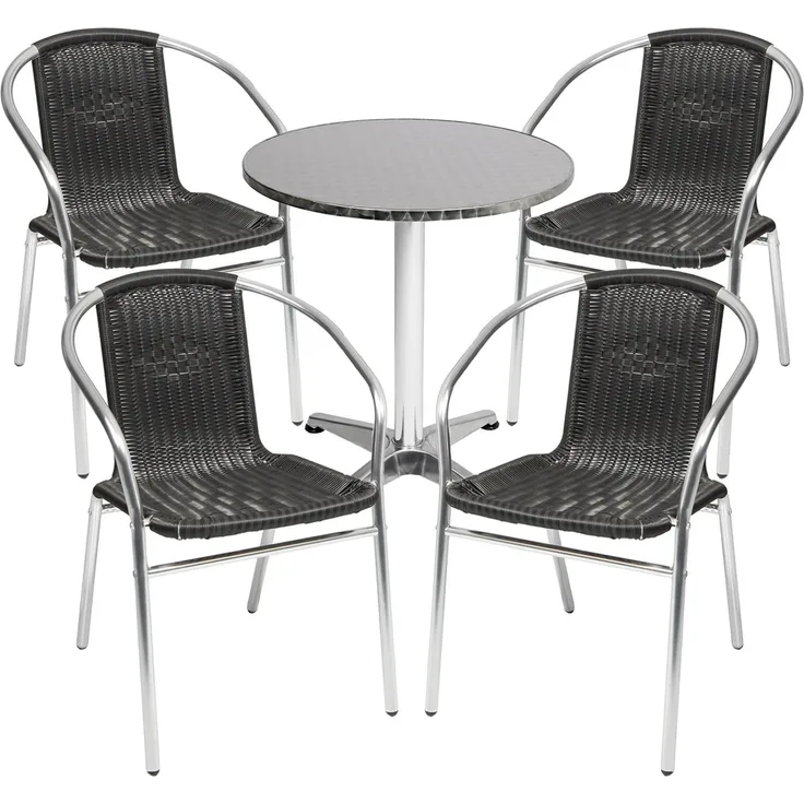 Bistrogarnitur 5-teilig Aluminium - Rattan / Schwarz