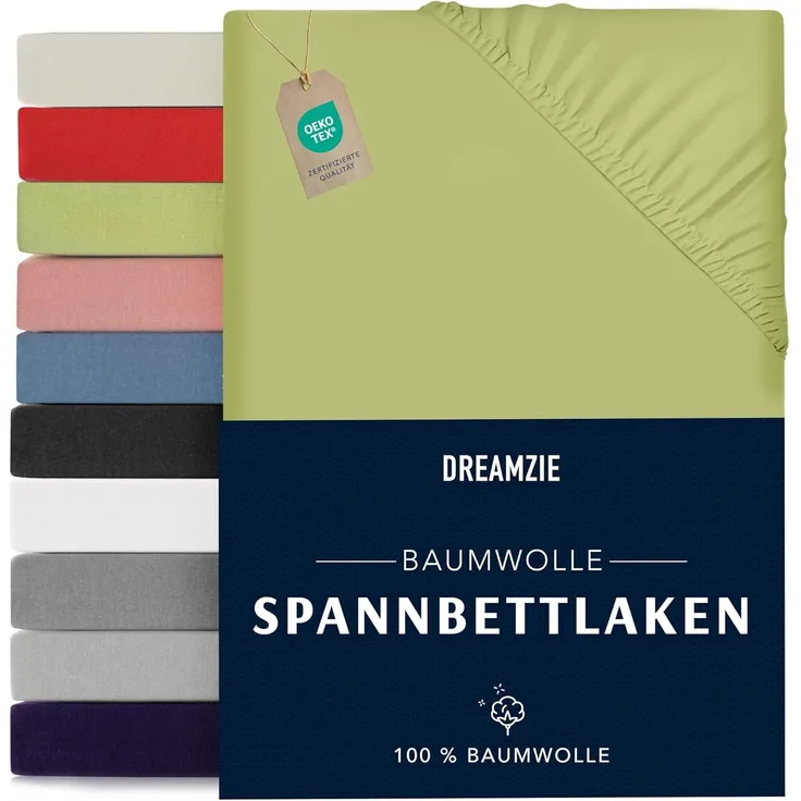Dreamzie - Spannbettlaken 180x200 cm - Baumwolle Oeko Tex Zertifiziert - Grün - 100% Jersey Spannbetttuch 180x200