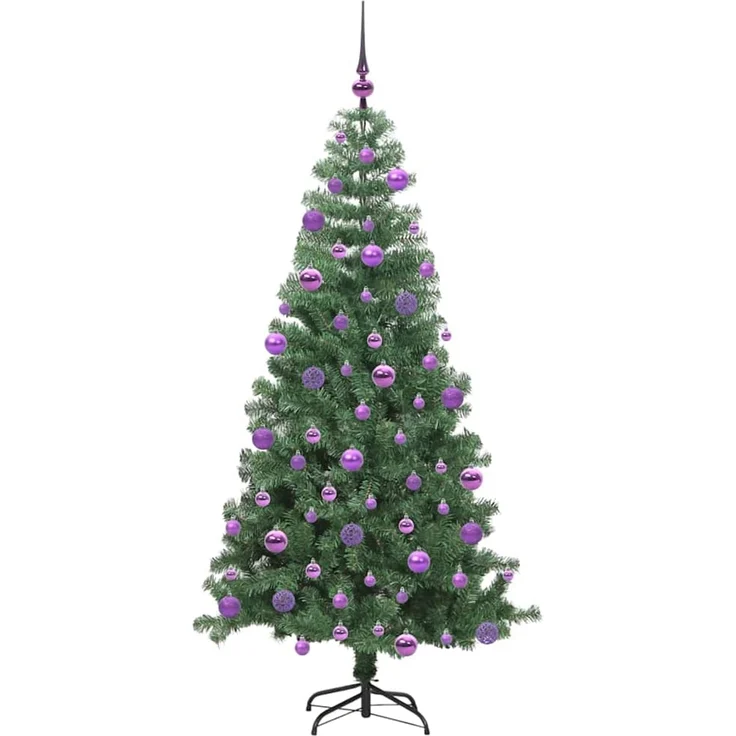 vidaXL Weihnachtsbaum mit LED-Beleuchtung Grün 240 cm PVC und Stahl 3396404 – Bild 4