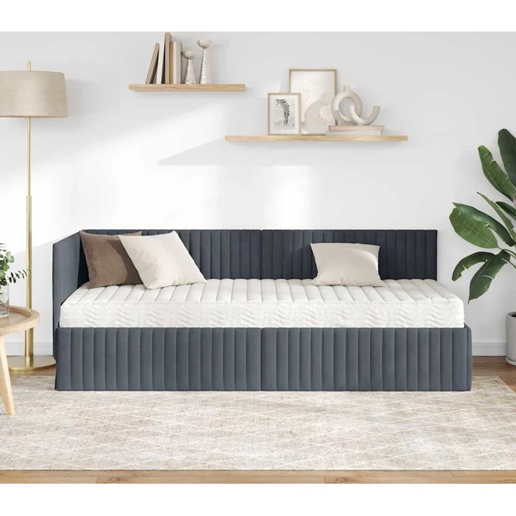 vidaXL Eckbettgestell mit Matratze mit Kopfteil 2 pcs Grau Samt 3393799 – Bild 3