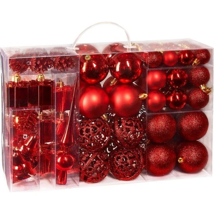 BRUBAKER Weihnachtsbaumkugel 101-teiliges Weihnachtskugel-Set mit Baumspitze, Christbaumschmuck aus Kunststoff, Weihnachtsdekoration edel und robust – Bild 4