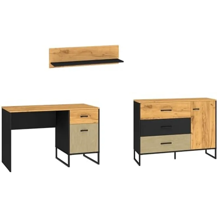 Jugendzimmer-Set Kinderzimmer Colt 3-teilig schwarz Craft Gold Eiche Premium Steel