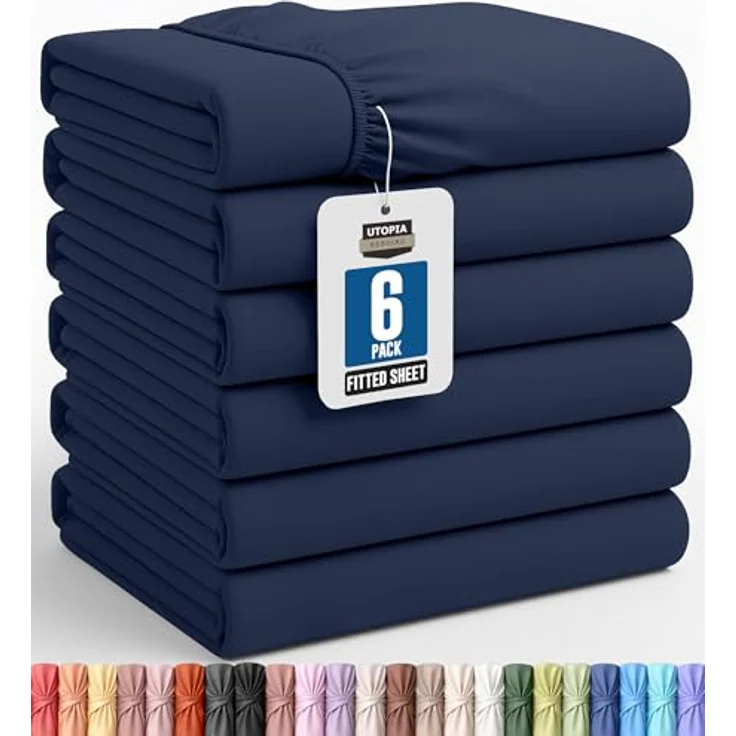 Utopia Bedding Queensize-Spannbettlaken, 6 Stück, weich gebürstete Mikrofaser, Tiefe Taschen, schrumpft und lichtbeständig, pflegeleicht (Marineblau) – Bild 2
